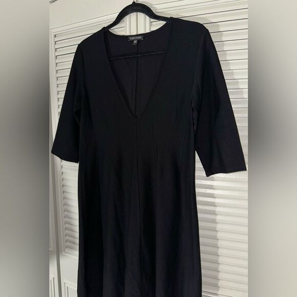 Eileen Fisher A-Line Minimalist Lagenlook Deep V-Neck 3/4 Sleeve‎ Dress Size S - Picture 2 of 9